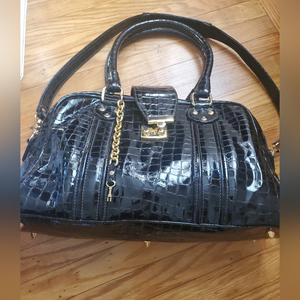 Zina Eva Vintage With KEY Dark Brown Croc-Embossed Shoulder/Crossbody Bag